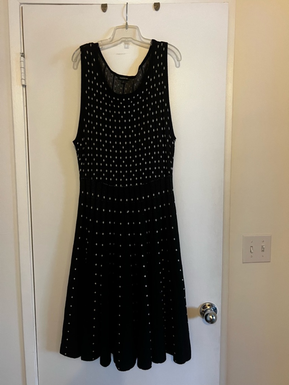 Torrid Black Sleeveless Midi Dress with White Dot Print